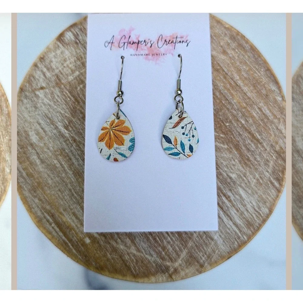 A‎ Glamper's Creations Earrings Mustard Turquoise Floral NWT Mini Teardrop